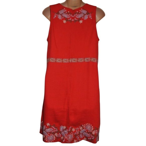 Anthropologie Aiko Embroidered Shift Dress Red Rouge Sleeveless Linen Plus 26 - Picture 8 of 14